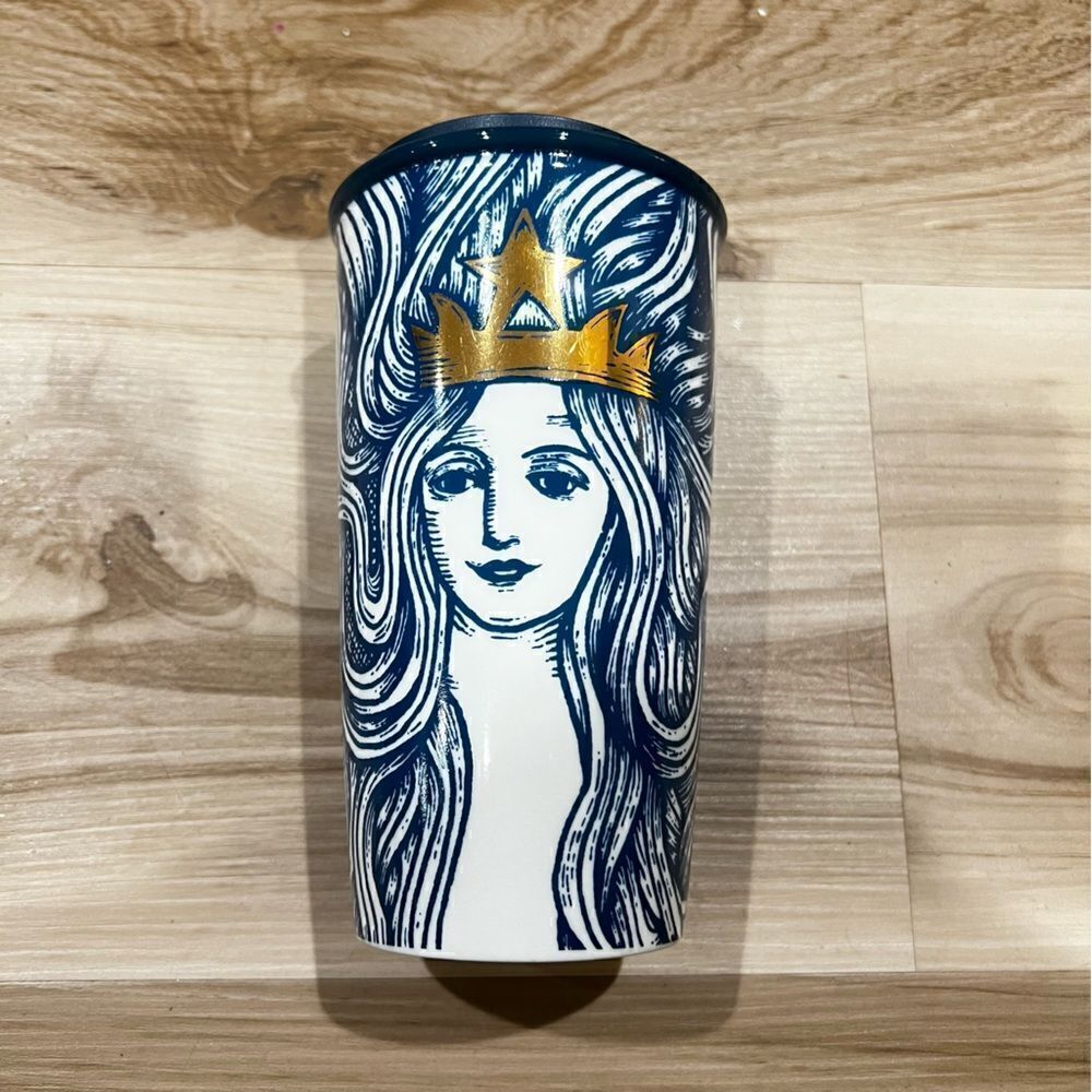 Starbucks 2016 Golden Crown Siren Limited Edition Ceramic Travel Mug 12oz